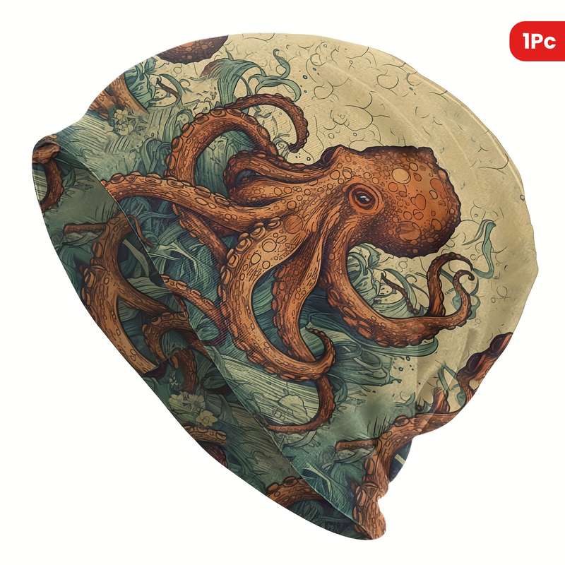 1pc Retro Brimless Hat With Octopus Pattern For Men Women Ideal Choice For Gifts