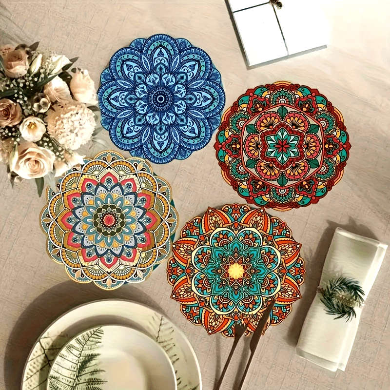 Mandala Art Coasters Set of 4 Intricate Wooden Cup Mats Decorative Table Protectors Uniqu