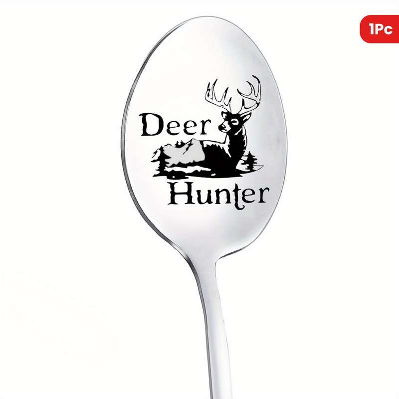 1pc Stainless Steel Spoon  Deer Hunter  Engraved Spoon Funny Spoon Coffee Spoon Ice Cream S