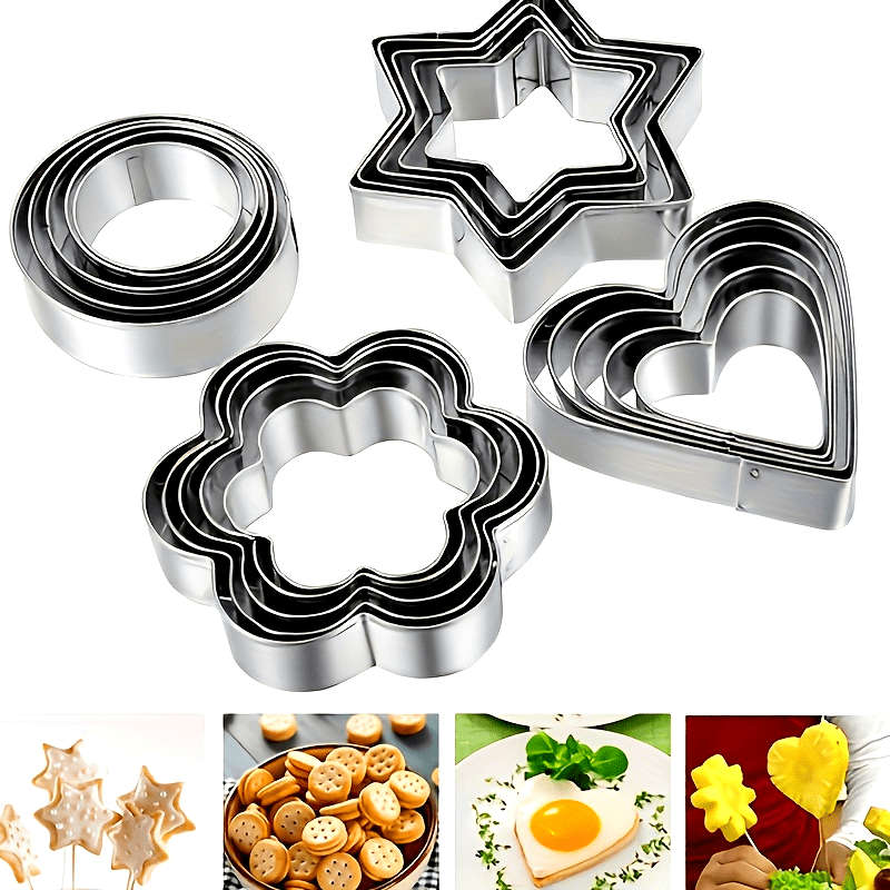 12pcs Stainless Steel Biscuit Mold Flower Shaped Circular Heart-shaped Star Shaped Biscuit Knif