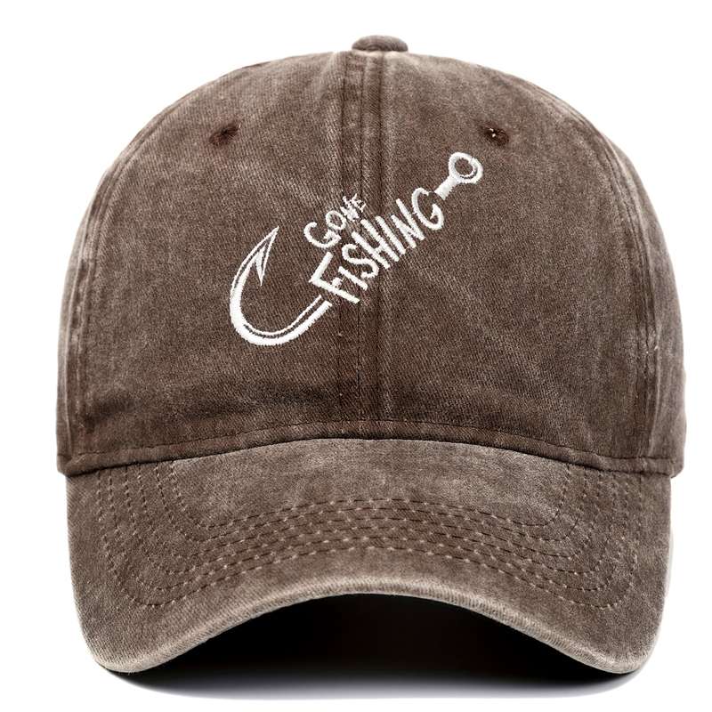 1pc Gone Fishing Slogan Embroidered Baseball Cap Versatile Washed Dad Hat Outdoor Adjustable Sunsha