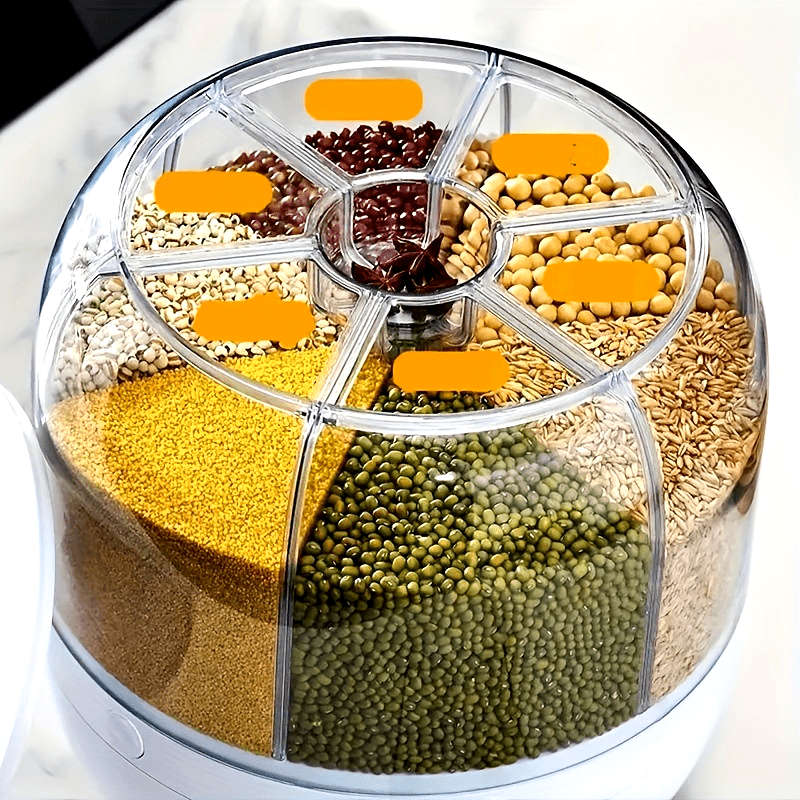 6-Compartment Rotating Rice Bucket with Transparent Lid Large Capacity Grain Storage Containe