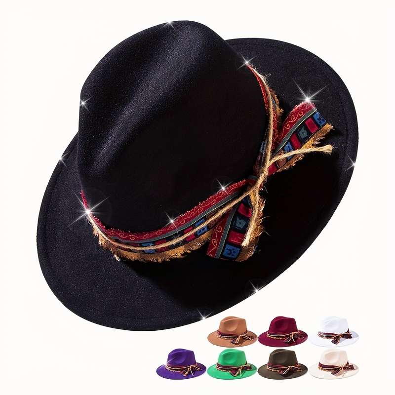 1pc Chic Women's Jazz Fedora with Plaid Ribbon Bow Cotton Blend Sun Protection Elastic Fit for