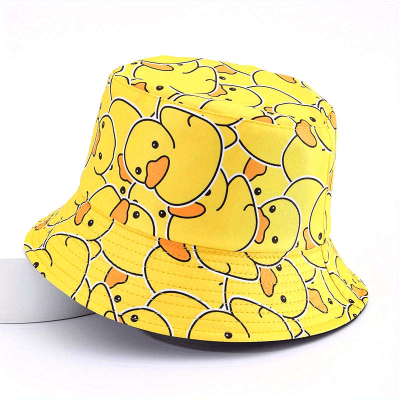 1pc Cartoon Yellow Duck Pattern Foldable Bucket Hat For Men And Women Lightweight Travel Sun Hat W