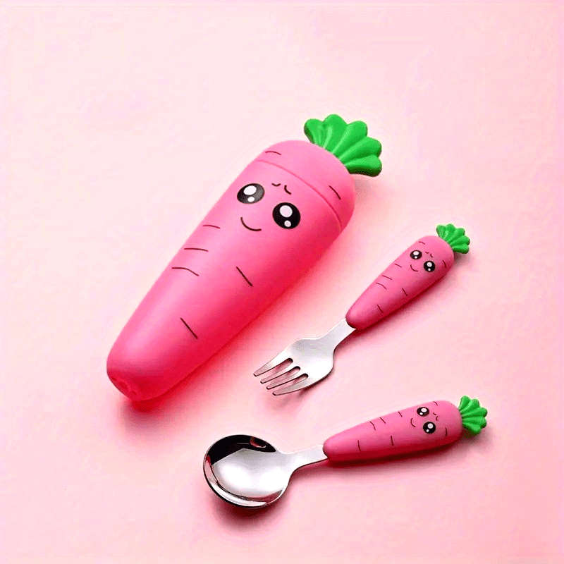 1pc set Creative Cartoon Carrot Tableware Children's Fork Spoon with Handle Portable Children