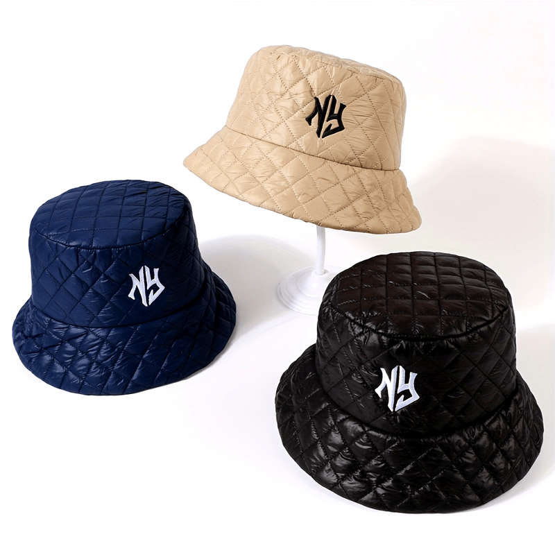 1pc Unisex Fashion Embroidered NY Letter Bucket Hat Lightweight Adjustable Sun Protection Fish
