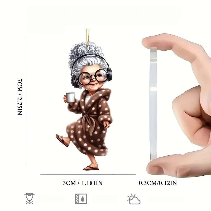 1pc 2D Flat   Cute Fashionable  Acrylic Grandma Pendant Charming Brown Dress Headpho