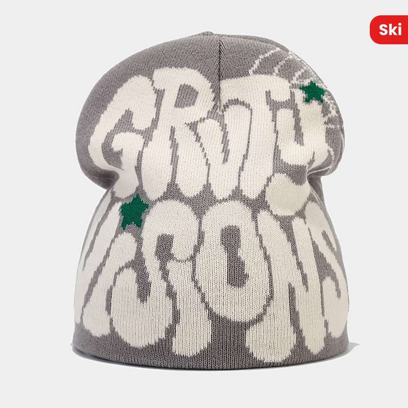 1pc Unisex Acrylic Y2K Hip-Hop Knit Beanie Elastic Skull Cap with Letter Jacquard Warm Ski
