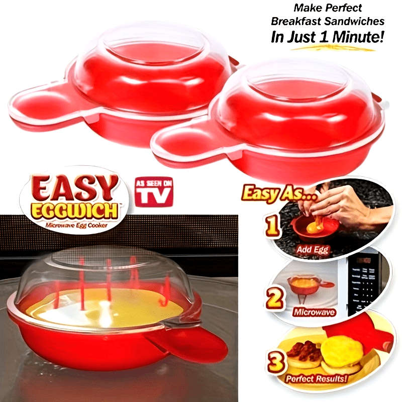 1pc EasyEggwich Microwave Egg Cooker Red and Clear Uncharged Kitchen Gadget for Perfect Break