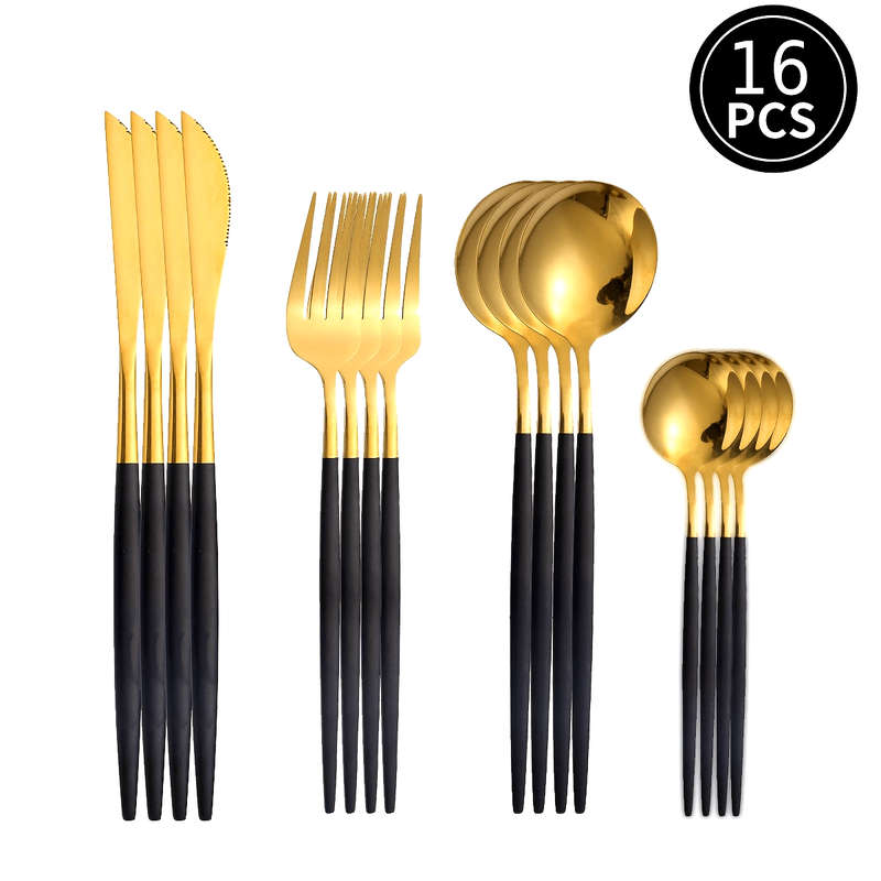 Set Of 16 Stainless Steel Portuguese Tableware Including 4 Sets Of Steak Knives Forks And Sp