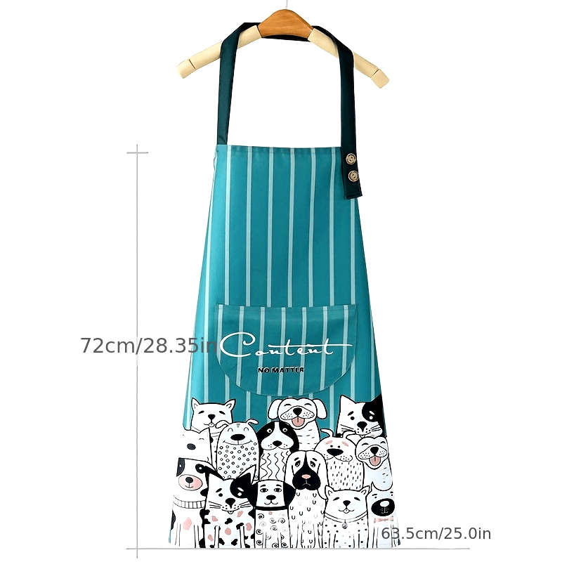 1pc Cute Cartoon Dog Apron for Adults Polyester Kitchen Chef Apron with Pockets Blue Striped