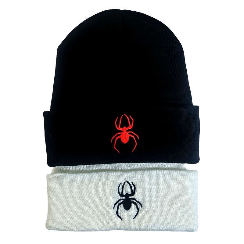 1pc Spider Embroidery Graphic Beanie Solid Color Casual Knit Hats Unisex Cuffed Beanie Hip Hop Skul