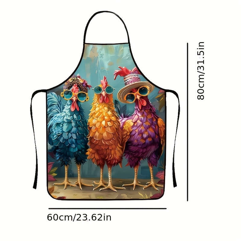 1pc Colorful Chicken Pattern Kitchen Apron   100% Polyester   Whimsical Rooster Design with Fashion