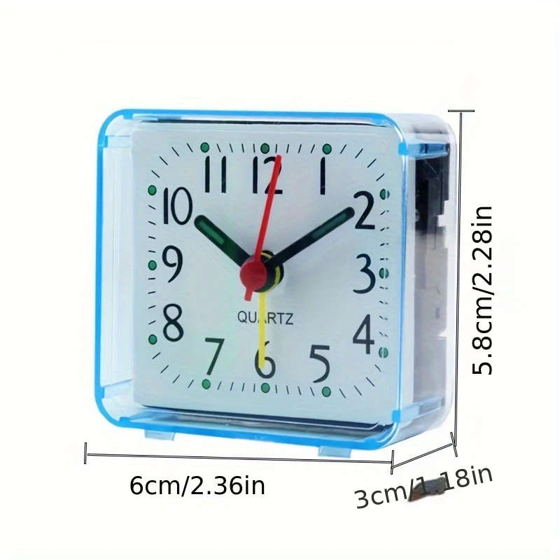 1pc Simple Square Travel Alarm Clock Plastic Desk Clock with Flat Crown Battery Operated AA Not Incl