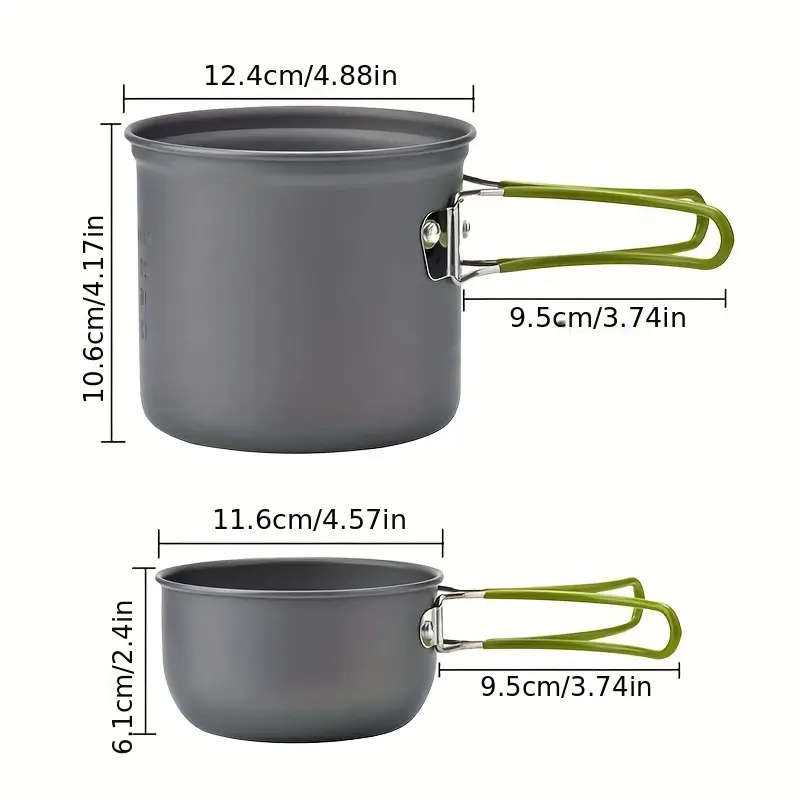 Camping Cookware Mess Kit 1-2 Person Portable Pan Set Fork Spoon Kit For Backpacking Hiking Picnic