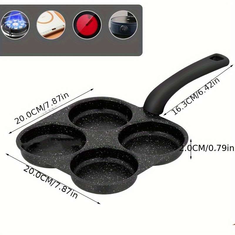 4-Cavity Non-Stick Frying Pan with Black Handle Heat-Resistant Microwave Gas Safe Easy to