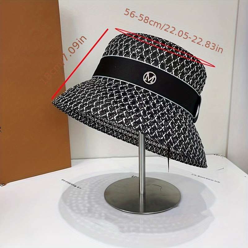 1pc Summer Breathable Weave Bucket Hat 100% Polyester with Elastic Band Sun Protection Lightweigh