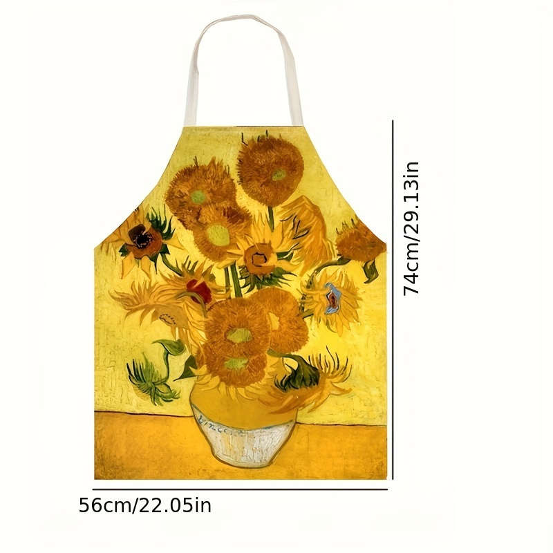 1pc Sunflower Pattern Linen Apron 100% Linen Woven Fabric 150 gsm Weight Creative Kitchen Co