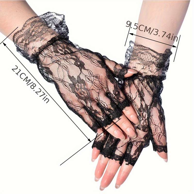 1 Pair Black Bridal Wedding Lace Gloves