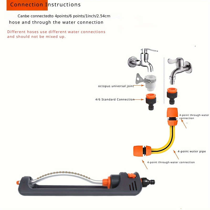 1Pc Orange Gray Automatic Swing Sprinkler With Rotating Nozzle