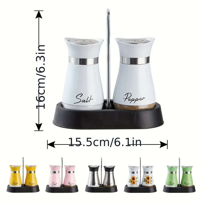 1Set Of Salt And Pepper Shakers With A Stand 1 Stand  2 Bottles Salt Shaker Stainless Steel Set Leat