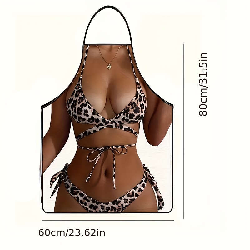 1pc Leopard Print Sexy Bikini Apron for Women 100% Polyester Woven Fabric 150g m? Stylish W