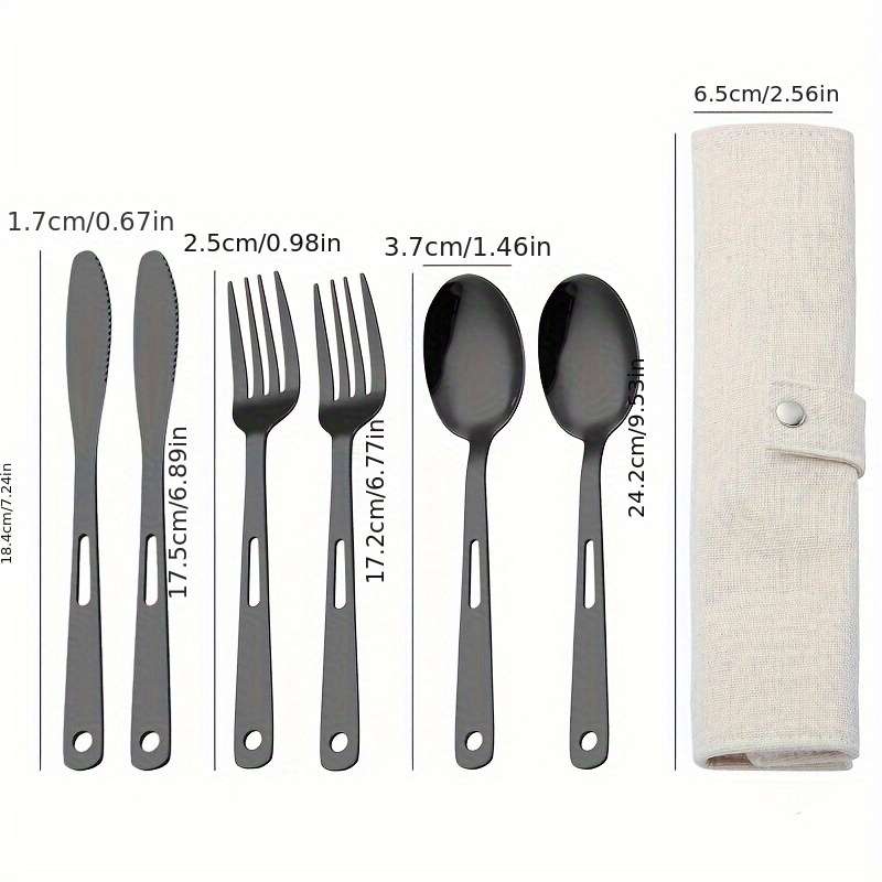 6pcs Stainless Steel Outdoor Camping Cutlery Set Modern Minimalist Design 2 Forks 2 Knives 2