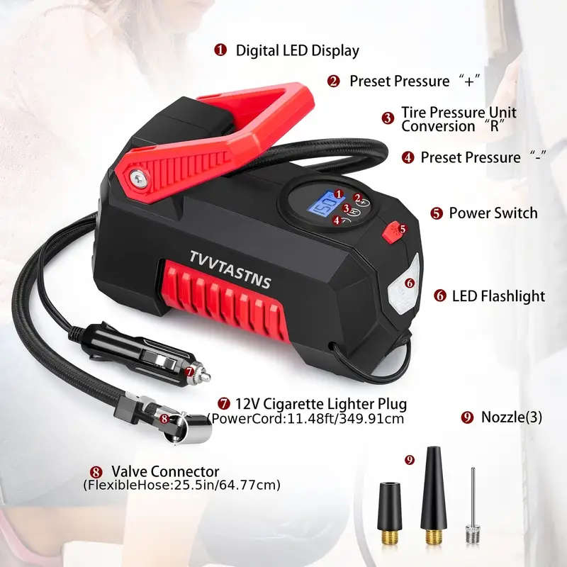 1pc Air Compressor Tire Inflator Portable Air Pump For Car Tires 12V DC Auto Tire Pump With Digital