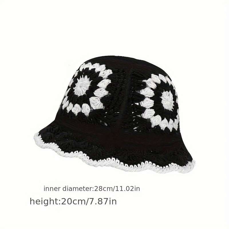 1pc Elegant Retro Floral Crochet Fisherman Hat Classic Color Block Warm Pot Hat Lightweight Breat