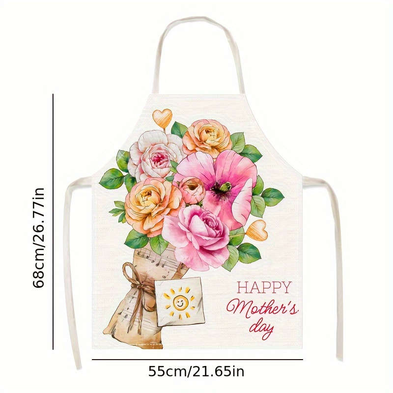 1pc Creative Simple Mother's Day Alphabet Flower Print Apron Mother's Day Gift Outdoor BBQ Apro