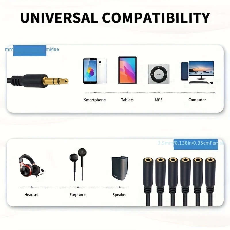 1pc 3.5Mm 1-To-6 Audio Cable Computer Mobile Phone Headset Extension Av Cable
