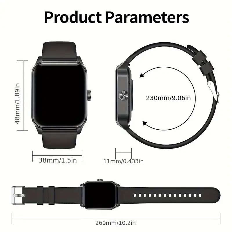Men'S Smart Watch 4.7cm HD Full Touch Screen USB Rechargeable Silicone Strap Sports Style Pedometer