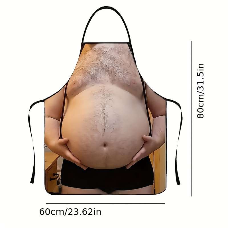 1pc Stylish Beer Belly Apron Black Polyester Adjustable Strap Perfect for Men'S Work Kitch