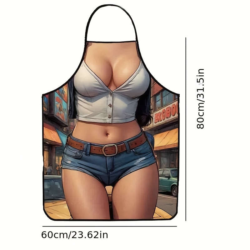 1pc Fashion Street Style Apron with Urban Chic Woman Illustration Durable Polyester Kitchen