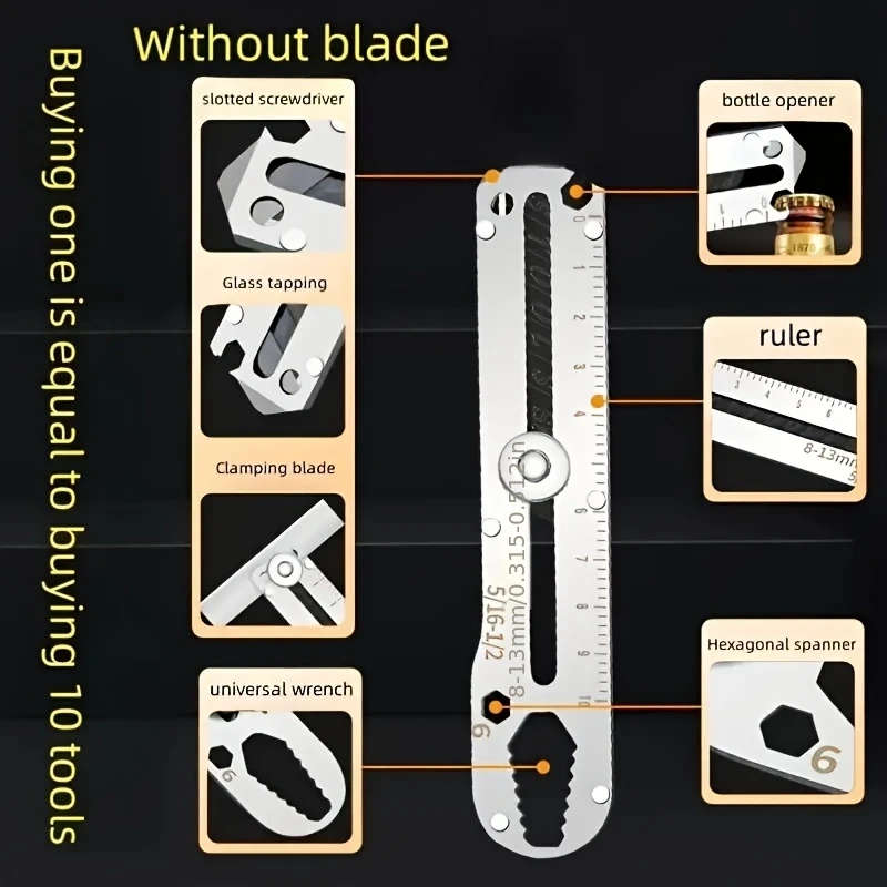 1pc Stainless Steel Precision Art Knife with Retractable Handle 10-in-1 Multifunctional Office Cutti