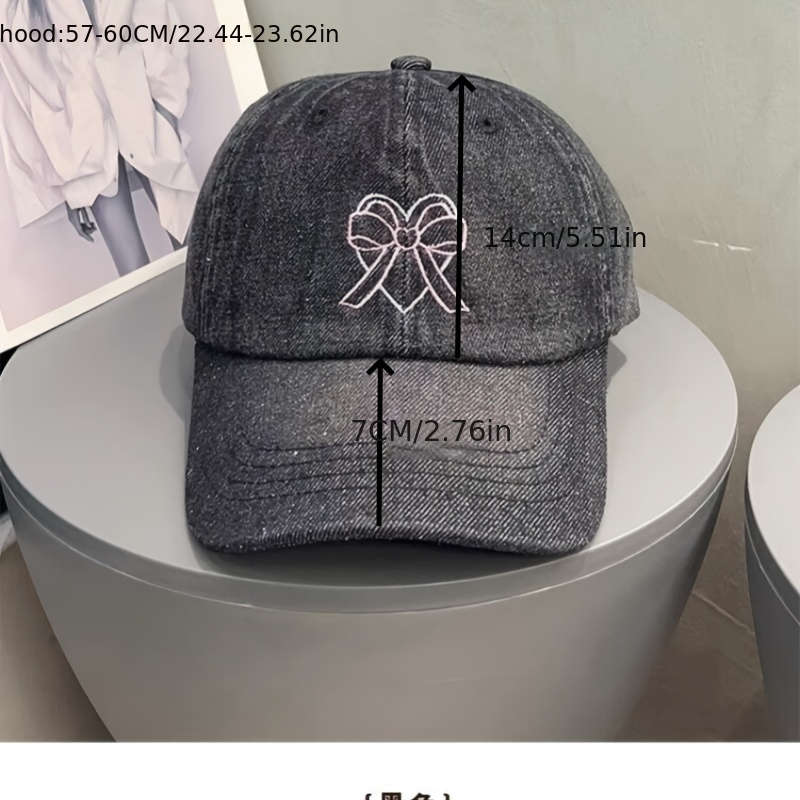 1pc Baseball Cap With Embroidered Love Heart Bow Casual Denim Face-Slimming Design Unisex Trendy