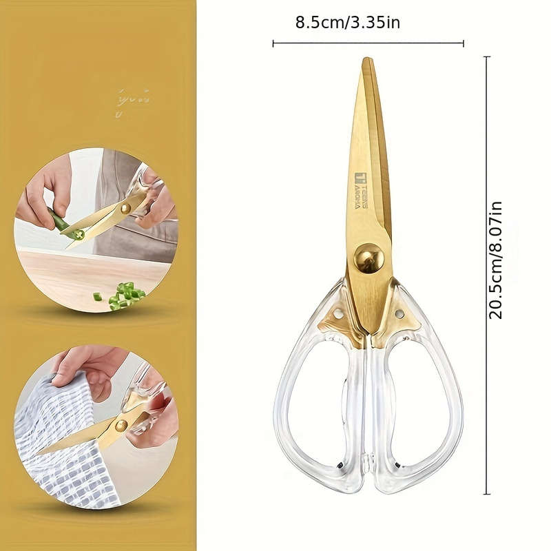 1pc Transparent Handle Kitchen Scissors Ergonomic Rust-Proof Sharp Meat Scissors Outdoor E