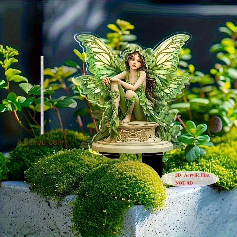 1pc 2D Flat   Enchanting Green Fairy Garden Stake Acrylic Battery-Free Outdoor Decoration