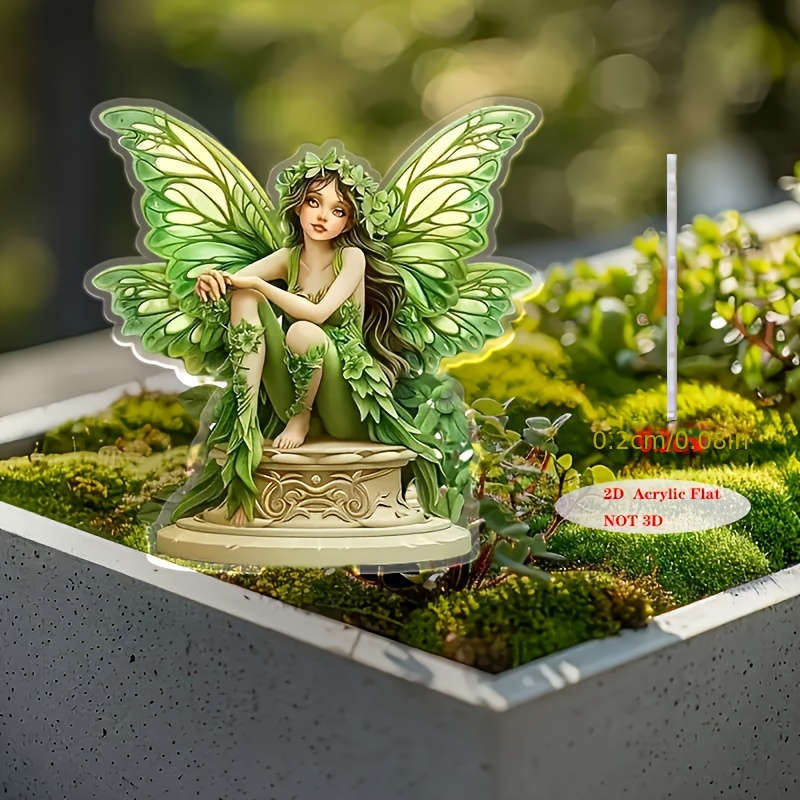 1pc 2D Flat   Enchanting Green Fairy Garden Stake Acrylic Battery-Free Outdoor Decoration