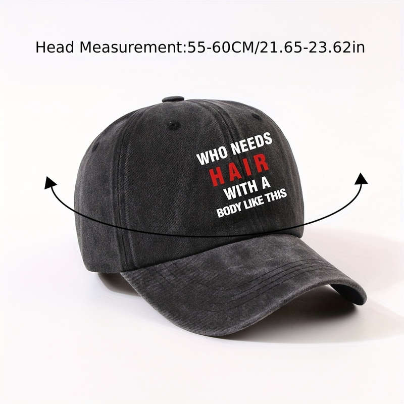 1pc Unisex Polyester Baseball Cap with Who Needs Hair with a Body Like This Slogan Adjustable Cu