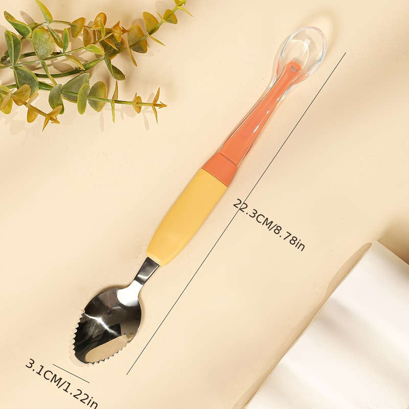 1pc 2in1 Youngsters Feeding Spoon Silicone Stainless Steel Perfect for Youngsters Youngs