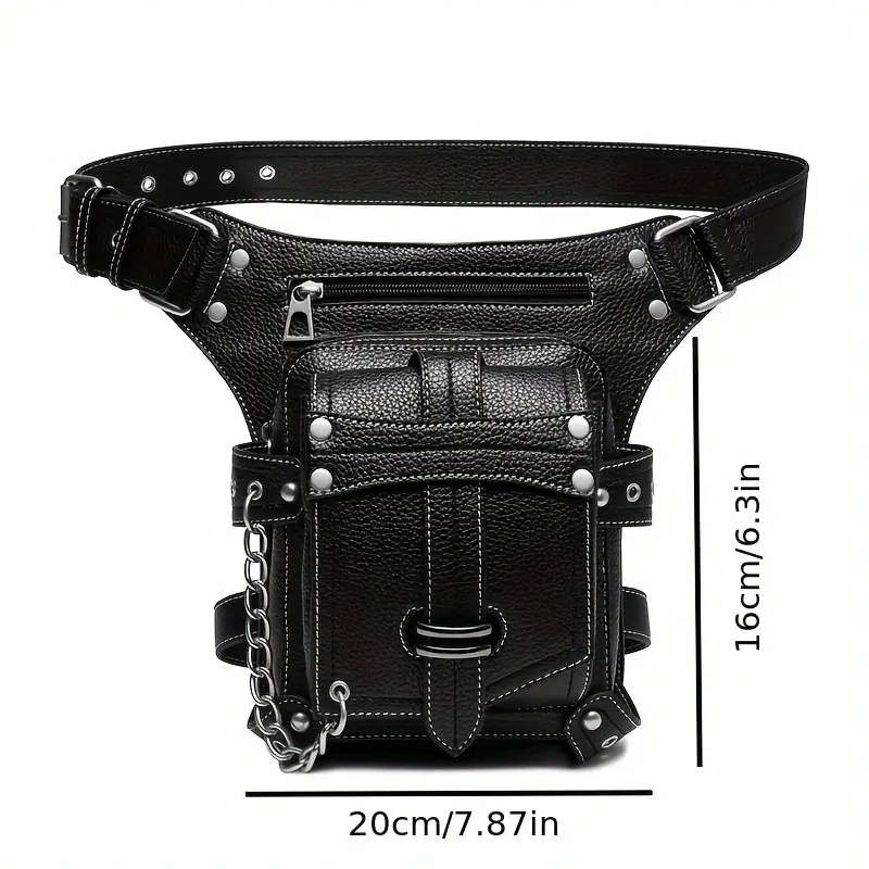 2025 New Men's Punk Style Synthetic Leather Waist Bag