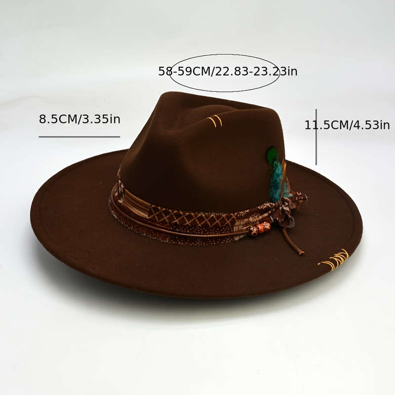 1pc Unisex Bohemian Fedora Hat With Bow And Faux Feather Accents British Style Felt Hat For Autumn