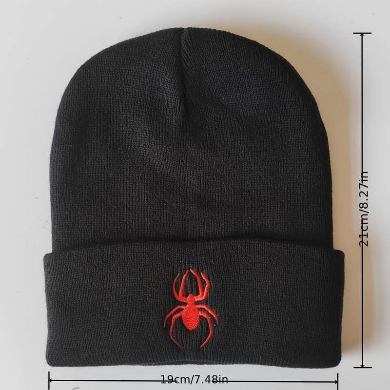 1pc Spider Embroidery Graphic Beanie Solid Color Casual Knit Hats Unisex Cuffed Beanie Hip Hop Skul