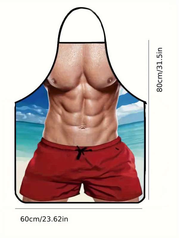 1pc Unique Muscle for Man in Red Swim Trunks Apron 100% Polyester Non-Stretch Hand-Washable