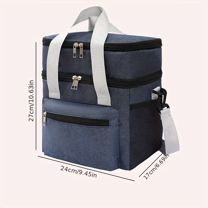 1pc Large Insulated Lunch Bag Double-Layer Leakproof Reusable Cooler Tote for Picnics Travel