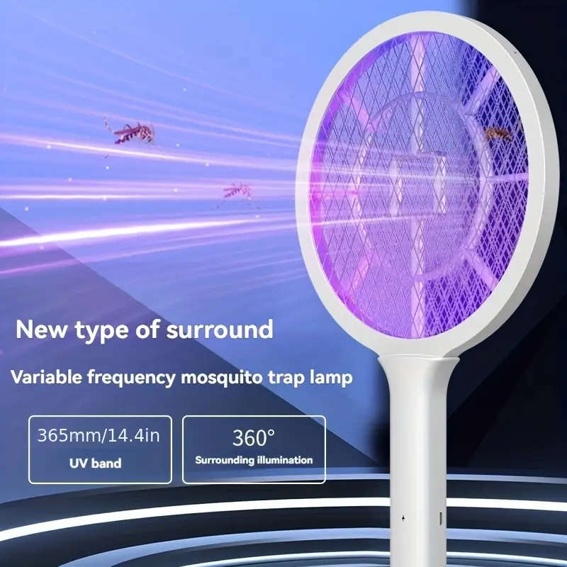 1pc USB Rechargeable Handheld Mosquito Swatter with LED Night Light Dual Mode Electric Bug Zapper 50