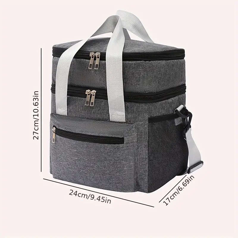 1pc Large Insulated Lunch Bag Double-Layer Leakproof Reusable Cooler Tote for Picnics Travel