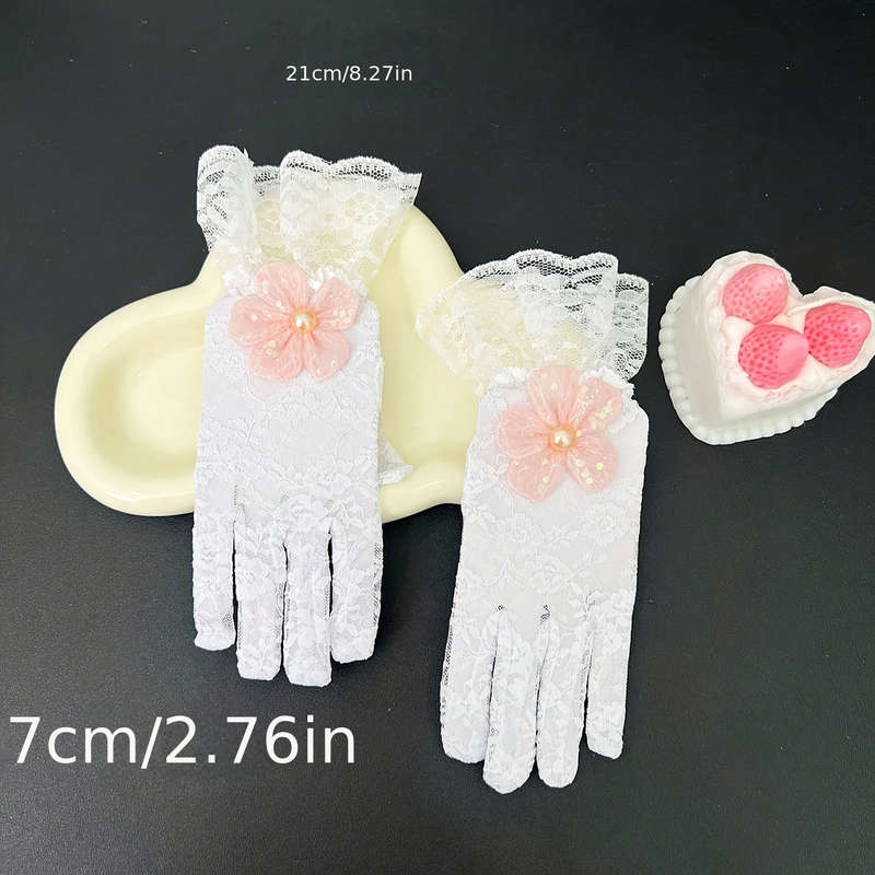 1 Pair Small Flower Lace 21cm Floral Mesh Lace Gloves