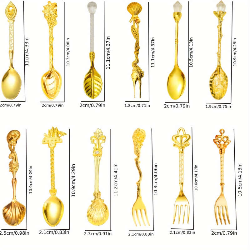 12pcs 1 Set Retro Small Boutique Coffee Spoon Luxury Aristocratic Small Spoon Seasoning Spoon S